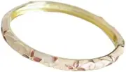 [NXAWUE] Cloisonne Bracelets,Bracelet, Vintage Thin Lucky Clover Leaf Bracelet Cloisonne Enamel Spring Hinged Cuff Bangle for Women Traditional Handicraft Jewelry(White)