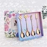 Tablespoons Gift Box Four-Piece Dessert Ice Cream Spoon Stainless Steel Ice Tea Coffee Stirring Spoon Cake Dessert Afternoon Tea Spoon Featured Spoon Serving Spoon (Color : Rose Gold)
