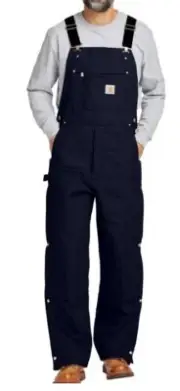 Carhartt 104393 Duck Zip to thigh Bib Overalls QUILT LINED NAVY Medium Reg 4393