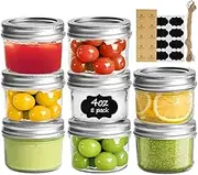 ComSaf Mini Mason Jars 4oz - 8 Pack, Regular Mouth Mason Jar with Lids and Seal Bands, 100ml Small Glass Canning Jar for Spice, Jam, Honey, Jelly, Dessert, Shower Wedding Favors, DIY Candles Decor