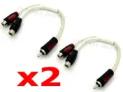 2 PCS - PREMIUM WHITE RCA Y-ADAPTERS 1 MALE TO 2 FEMALE CAR MARINE AMP SPLITTER