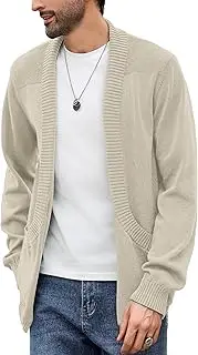 [Zaitun] Men's Shawl Collar Long Sleeve Sweater Cardigan Knit Open Front with Pockets