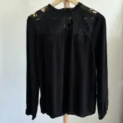 New With Tags Dejcuba Jacinta Lace Yoke Top Corporate Blouse Size 8 RRP109 Black