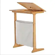 Over-Bed Tables, Bamboo Side Table with Adjustable Tabletop Laptop Table C Shape with Removable Storage Bag(A)