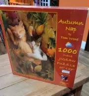 THOMAS WOOD Sunsout 1000 Piece JIGSAW PUZZLE Cats Autumn Nap 20X27 New Sealed