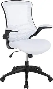 [Flash Furniture] Mid-Back White Mesh Swivel Ergonomic Task Office Chair with Flip-Up Arms