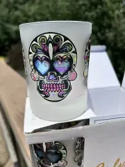 Culver Frosted Glassware 2 Piece Tumbler Set -- Psychedelic Skulls - New in Box