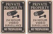 eMagTech 2PCS 24 Hour Video Surveillance Reflective Warning Sign No Trespassing Private Property Sign 25x18cm Aluminum Rust-Free Waterproof Security Camera Sign