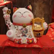 Maneki Neko Lucky Fortune Cat Coin Bank Fengshui Ceramic Decor Gift 10" 35102