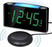 Extra Loud Vibrating Alarm Clock with Bed normal, Green Digits + Shaker