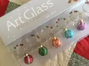 Art glass Christmas Ornament Wine Charms Set of 6 New in Box, Great Gift!