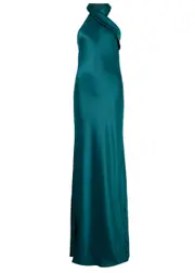 Galvan Pandora Halterneck Satin Gown - Teal - 40 (UK12 / M) 40 (UK12 / M)