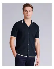 [Blaq] Noah Textured Knit Short Sleeve Shirt in Mid Blues