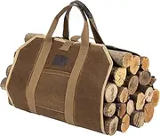 BHD Firewood Fireplace Carrier Logs Tote Holder 20 oz Waxed Canvas Sturdy Bag with Handles for Camping Indoor Outdoor Brown