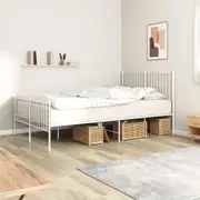 Metal Bed Frame with Headboard and Footboard White 137x187 cm Double