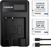 2 pcs 1500 mAh NP-40 NP40 Battery with Single Charger Battery Charger for Casio Cameras 55 57 Z100 Z300 Z400 Z450 FC100 (2 pcs Battery with Charger)