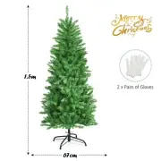 1.5m Slim Pencil Christmas Tree with Warm White Lights and Metal Stand
