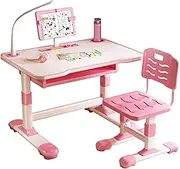 Kids Study Desk Chair Set, Height Adjustable, Table Chair Set for Boys and Girls, Learning Writing Tables with Table Lamp, Stand for