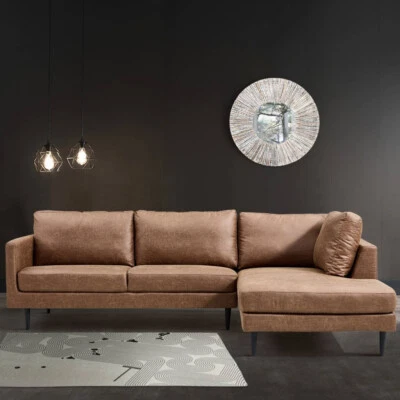 VILLIERS FABRIC 2 SEATER SOFA W/RHF CHAISE PRECISION-CUT STEEL FRAME SADDLE