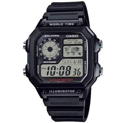 Casio Black Youth Series World Time Unisex Digital Sports Watch AE-1200WH-1A