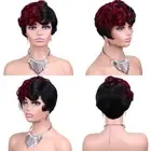 Short Pixie Cut Wig Brazilian 100% Human Hair Wigs None Lace Black Red 99j Soft