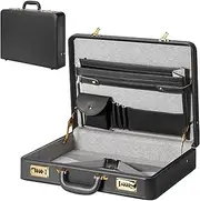 [LOCKCURX] Locking Briefcase - Brief Case for Men, PU Leather Hard Case, Attache Case for Laptop Document Phone Passport