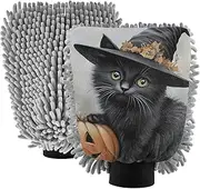 XYMZR Halloween Black Cat Pumpkin Absorbent Microfiber Car Wash Mitt, Funny Cute Anime Scratch Free for Cars Cleaning, Home Cleaning Mitts, 2 Pack, 10.24” L x 7.09” W