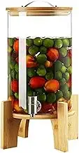 Beverage Dispenser with Stainless Steel Tap,Juice Dispenser,Drink Bottle Glass with Wooden Stand, Large-Capacity Household Clear Glass Jug-8L
