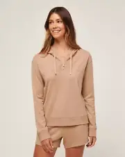 Travis Mathew Womens Friday Ponte Half Zip Hoodie - Natural Brown Size Medium
