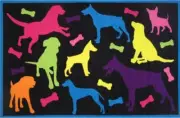PRINTED NYLON RUG (nonskid back) (19"x29") MULTICOLOR DOGS & BONES ON BLACK, FR