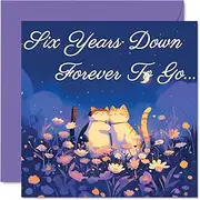 6th Anniversary Card - Cats in Love Six Years Down - Congratulations Cards for 6th Anniversary, 145mm Congratulations Greeting Card