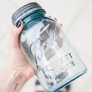 【美國Ball梅森罐】玻璃密封罐 32oz 窄口珍藏水藍玻璃瓶(4入)