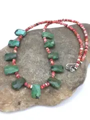 Spiny Oyster & Faceted Turquoise Navajo Sterling Silver Necklace 20" 04917