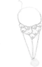 COSMEVIVI Bridal Wedding Silver Wristband & Ring Cuff Bracelet for Women Elegant Hand Chain Jewelry Accessory for Special Occasions