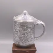 Pure S999 Fine Silver Tea Cup Handmade Dragon Master Coffee Mug Cup 5.1inch H