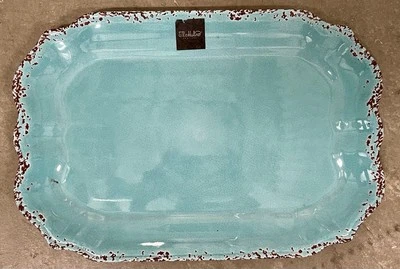 Il Mulino Turquoise Blue Rustic Crackle Style MELAMINE Serving Tray Platter