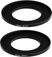 (2 Pcs) 43-67MM Step Up Ring Adapter, 43mm to 67mm Filter Ring, 43 mm Male 67 mm Female Stepping Up Ring for DSLR Camera Lens and ND UV CPL Infrared Filters