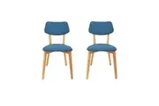 6IXTY Set Of 2 - Jelly Bean Scandinavian Fabric Wooden Dining Chair - Teal
