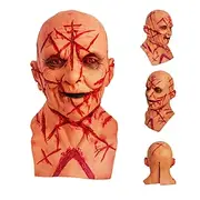 Halloween Bald Scarred Mask For Adults Realistic Scary Costumes Latex Face Mask, Bloody Scars Horror Mask, Creepy Haunted House Party Prop