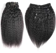 HUA Kinky Straight Clip In Human Hair Extensions Clip Ins Human Hair 7A Italian Coarse Yaki Brazilian Virgin Hair Clip In Extension 16inch 10pcs 120g Natural Black