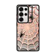 Galaxy S25 Ultra Impact Ring Stand Case HALLOWEEN SPIDER WEB 4, SPOOKY SPIDERS CORAL PEACH SCARY INSECTS CREEPY BUGS TRANSPARENT