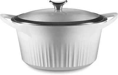 CorningWare 5.5 Quart QuickHeat Dutch Oven Pot with Lid Used White Ceramic