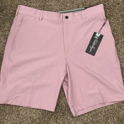 Walter Hagen Men's 9" Inseam Performance 11 Micro Lines Shorts Rose Water Sz 35