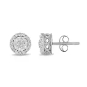 Diamond Set Miracle Halo Stud Earrings in Sterling Silver