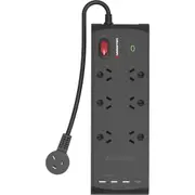 Monster USB 6 Port Surge Protector Power Board (Black)