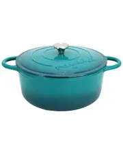 MegaChef 6.35qt Teal Round Enameled Cast Iron Dutch Oven