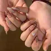 Short Almond Press-On Fake Nail Animal Print Sparkling Cat's Eye Manicure 24pcs