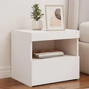 Modern Bedside Cabinet with Adjustable RGB LED Lights, White Finish, 50x40x45 cm – Stylish Nightstand Table with Ample Storage & USB Connector for Bedroom, Living Room, or Office