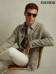 Reiss Oatmeal Check Marble Checked Brushed Workwear Jacket (E02270) | $545