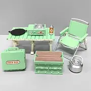 KARLOR 8-Piece Mini Furniture Set, Miniature Camping Equipment Set, Mini Camping Tables Chairs, Gas Cooker, Frying Pan Storage Box, Picnic, Outdoor, Small Garden Furniture Set